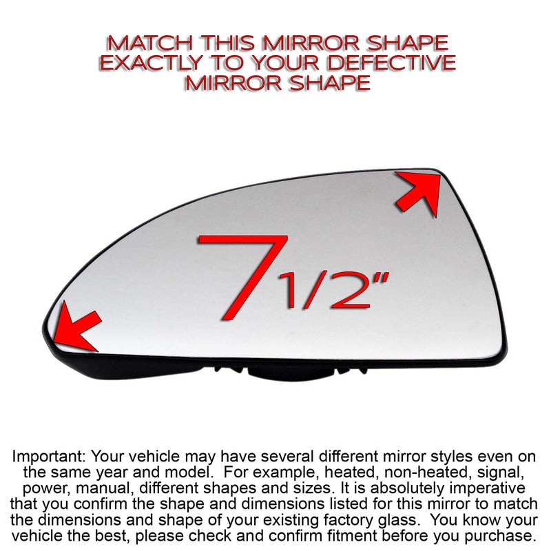 Rugged TUFF Driver Side Mirror Glass Replacement For 2006-2013 Chevrolet Impala, 2014-2016 Impala Limited Left Door Mirrors with Backing Plate 89046151 88894540 GM1324117 - Image 2